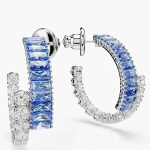 GORGEOUS SWAROVSKI MATRIX Elegant Silver and Blue Hoop Earrings